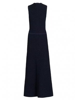 Трикотажное платье миди металлизированного цвета с воротником-стойкой , темно-синий Lela Rose