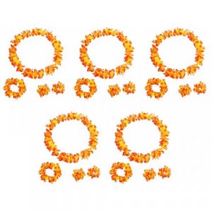 Гавайский набор, цвет оранжевый, 4 предмета: ожерелье лея, венок, 2 браслета (5 наборов в комплекте) Happy Pirate. Цвет: оранжевый
