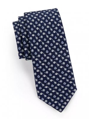 Шелковый галстук с принтом «Сафари» , темно-синий Ferragamo