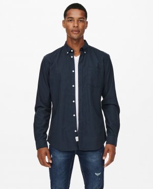 Мужская рубашка Оксфорд с длинным рукавом , темно-синий Only & Sons