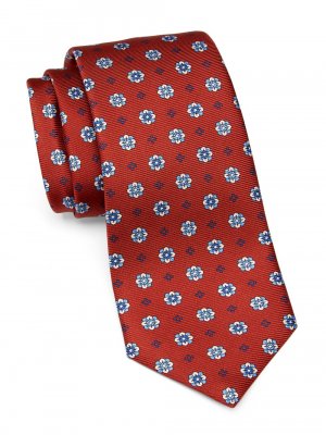 Шелковый галстук с цветочным принтом , красный Kiton