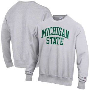 Мужской серый пуловер с принтом Michigan State Spartans Arch обратного переплетения Champion