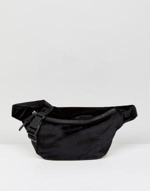 Черная бархатная сумка-кошелек на пояс ASOS. Цвет: черный