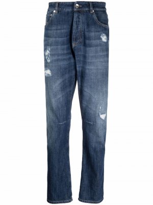 Прямые джинсы с эффектом потертости Brunello Cucinelli. Цвет: синий