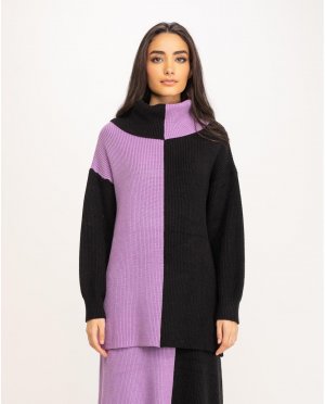 Женский двухцветный свитер с высоким воротником, фиолетовый Niza. Цвет: фиолетовый