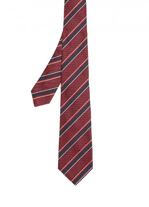 Шелковый галстук в красную полоску с узором Kiton