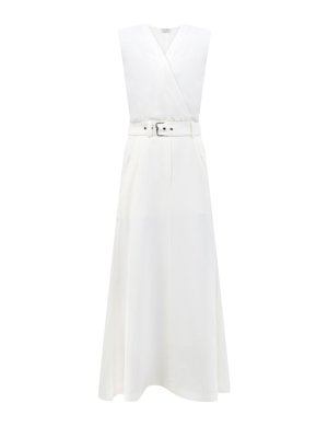 Длинное платье из твила Fluid с мерцающей пряжкой BRUNELLO CUCINELLI. Цвет: белый