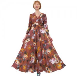 Платье узлом в пол цветочный принт, 48-50 Iya Yots. Цвет: мультиколор/коричневый