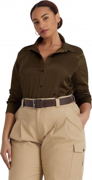 Атласная рубашка из шармеза больших размеров LAUREN Ralph Lauren, цвет Botanic Green