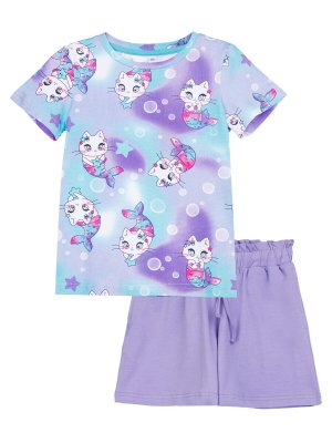 Комплект трикотажный фуфайка футболка шорты пояс PLAYTODAY. Цвет: фиолетовый,разноцветный