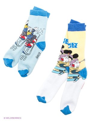 Носки, 2 пары Disney. Цвет: голубой, желтый, белый