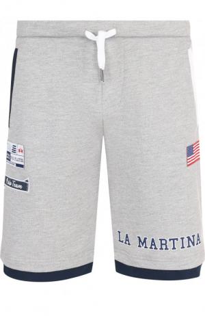 Хлопковые шорты с нашивками La Martina. Цвет: светло-серый