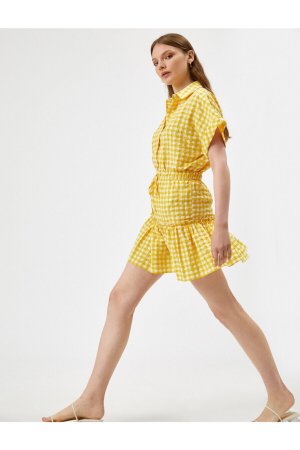 Женская мини-юбка в клетку с рюшами, желтая , желтый Koton