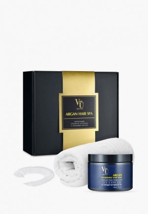 Набор для ухода за волосами Von U подарочный корейский / Восстановление и питание Маска волос 480 мл + шапочка полотенце Argan Hair SPA Gift Set. Цвет: черный