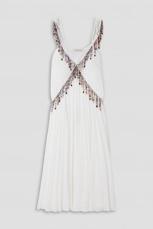 Плиссированное платье миди из жоржета, украшенное бисером CHRISTOPHER KANE, белый Kane