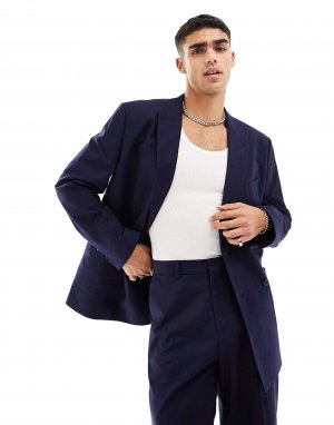 Темно-синий оверсайз-пиджак с приталенной текстурой ASOS