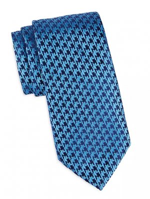 Шелковый жаккардовый галстук с узором «гусиные лапки» , синий Charvet