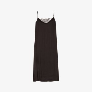 Атласное платье миди Rix с кружевной отделкой и боковыми разрезами , цвет noir / gris Maje