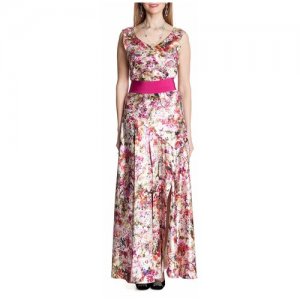 Платье в пол из шёлкового атласа цветочный рисунок, 44/46 Iya Yots. Цвет: розовый/белый