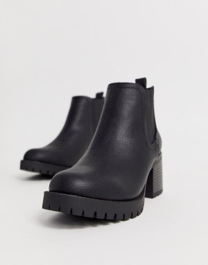Черные ботинки челси на каблуке -Черный New Look