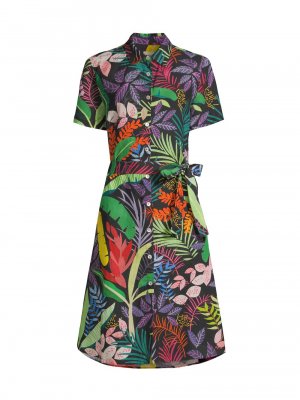 Платье-рубашка с короткими рукавами и принтом Jungle , разноцветный 120% Lino