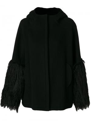 Пальто с бахромой на манжетах Giamba. Цвет: чёрный