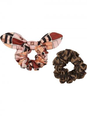 Набор резинок для волос с логотипом Fendi. Цвет: розовый