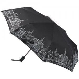 Зонт BrooklynBridge (Бруклинский мост), женский FULTON. Цвет: черный/белый