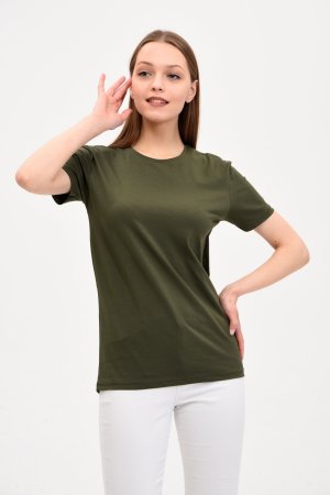 Женская базовая футболка с круглым вырезом цвета хаки GENIUS