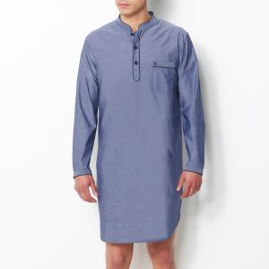 Пижама-рубашка в полоску из поплина La Redoute Collections. Цвет: синий в полоску,шамбрэ