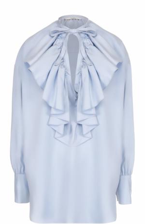 Шелковая блуза свободного кроя с оборками Tome. Цвет: голубой