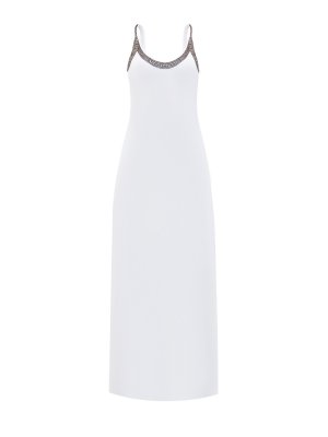 Облегающее пляжное платье с декором из бусин и открытой спиной FISICO. Цвет: белый