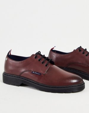 Бордовые кожаные ботинки на шнуровке -Красный Ben Sherman