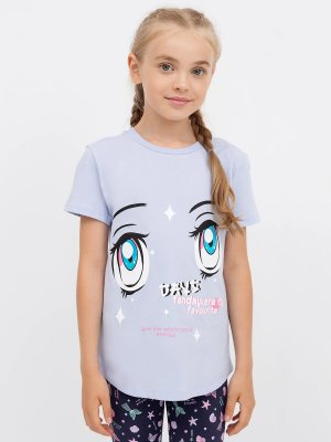 Хлопковая футболка для девочек Mark Formelle. Цвет: голубой +печать