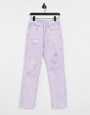 Фиолетовые прямые джинсы с эффектом потертости и кислотной стирки от комплекта -Фиолетовый цвет Liquor N Poker