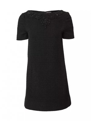 Мини-платье свободного кроя с вышивкой и бисером шале , черный Carolina Herrera