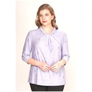 Блуза Olsi, нарядный стиль, полуприлегающий силуэт, укороченный рукав, манжеты, флористический принт, размер 50, бирюзовый, зеленый plus size OLS. Цвет: фиолетовый