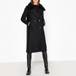 Пальто длинное из полушерстяной ткани FAKE FLUR LA BRAND BOUTIQUE COLLECTION. Цвет: черный