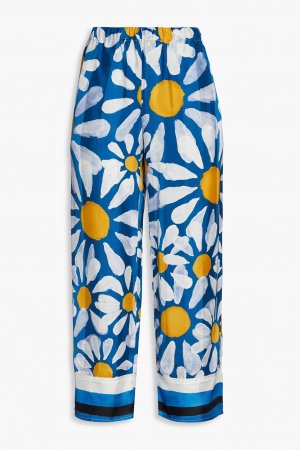 Укороченные широкие брюки из атласа с цветочным принтом MARNI, синий Marni