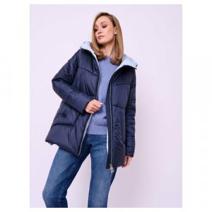 Куртка , демисезон/зима, средней длины, силуэт трапеция, ультралегкая, несъемный капюшон, утепленная, стеганая, ветрозащитная, водонепроницаемая, размер 42, синий Franco Vello. Цвет: синий