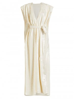 Расшитое блестками платье макси с поясом и накидкой, экру Proenza Schouler