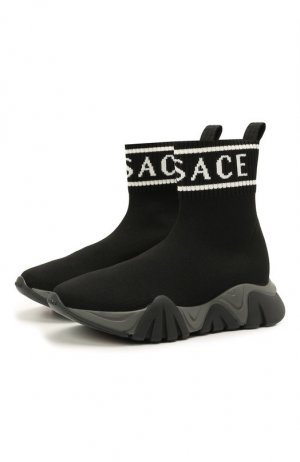 Текстильные кроссовки Versace. Цвет: чёрный