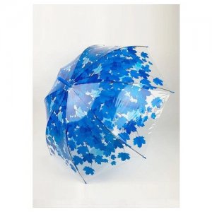 Зонт трость прозрачный с синими листьями zontcenter