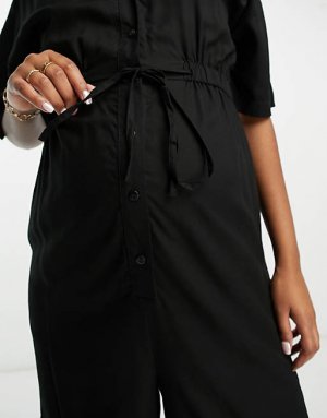 Черный комбинезон-рубашка оверсайз с завязкой на талии ASOS DESIGN Maternity