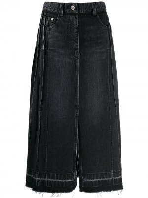 Джинсовая юбка с плиссировкой Sacai. Цвет: черный