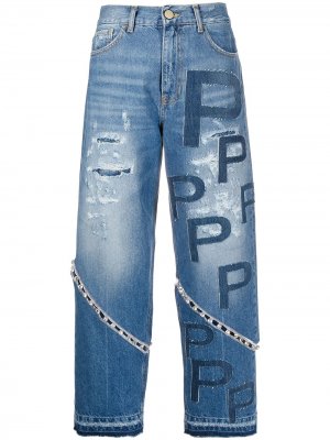 Укороченные джинсы с кристаллами Pinko. Цвет: синий