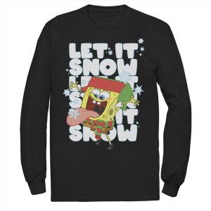 Мужская футболка SpongeBob Let It Snow с длинными рукавами и цветами , черный Nickelodeon