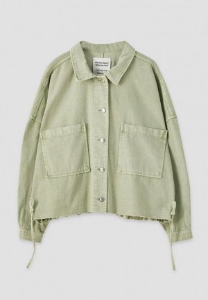 Куртка джинсовая Pull&Bear. Цвет: зеленый