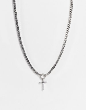 Серебристое ожерелье-цепочка с фактурной подвеской-крестиком -Серебряный Icon Brand