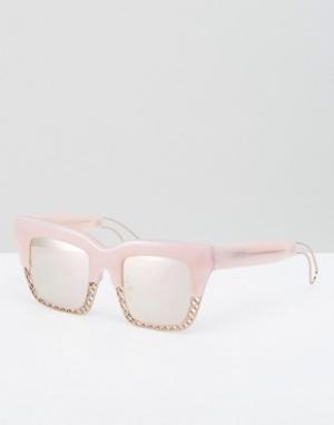 Квадратные солнцезащитные очки с полуоправой House of Holland. Цвет: розовый